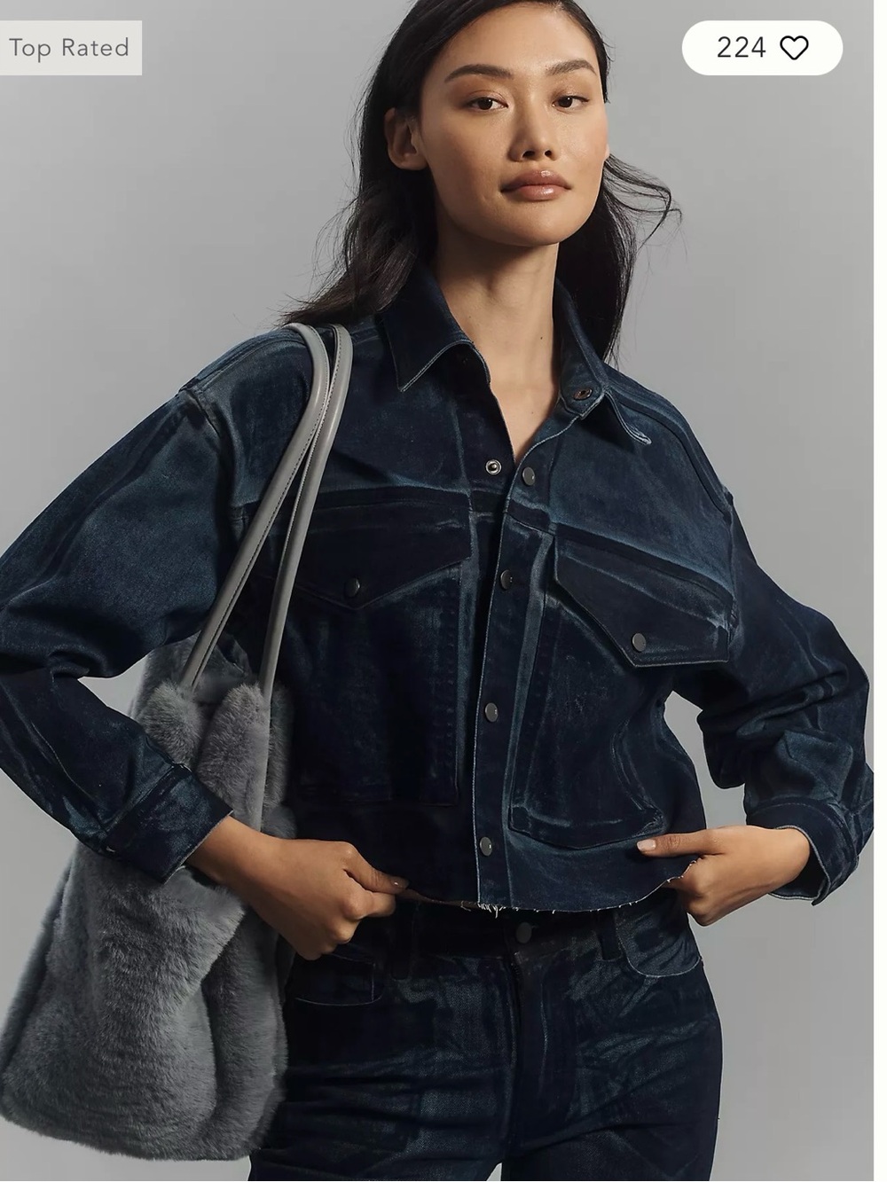 Anthropologie Pilcro Blue Crushed Velvet Utility Jacket XL